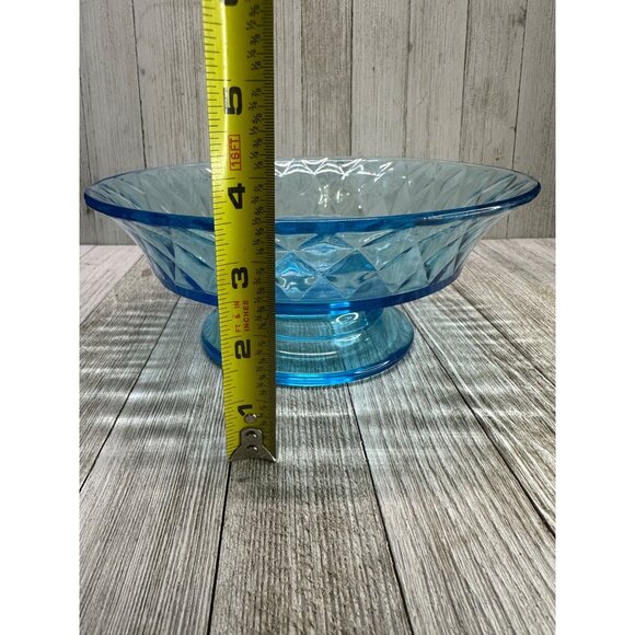 Vtg Early American Pattern Glass Bowl Footed Diamond Quilted Sky Blue 8.5" DIA - Picture 8 of 8